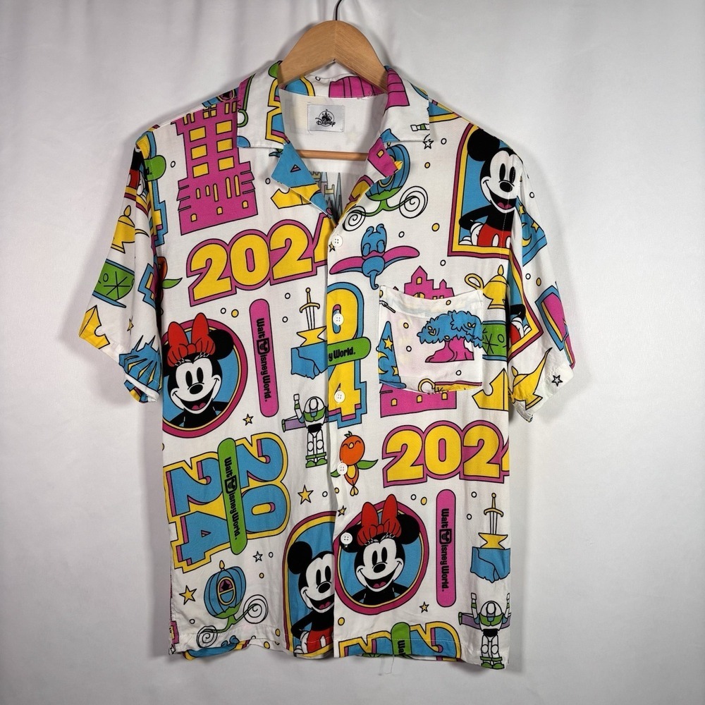 Disney World Parks Button Up Shirt Small Pixar Toy Story Mickey Minnie Castle 24 - Picture 1 of 6